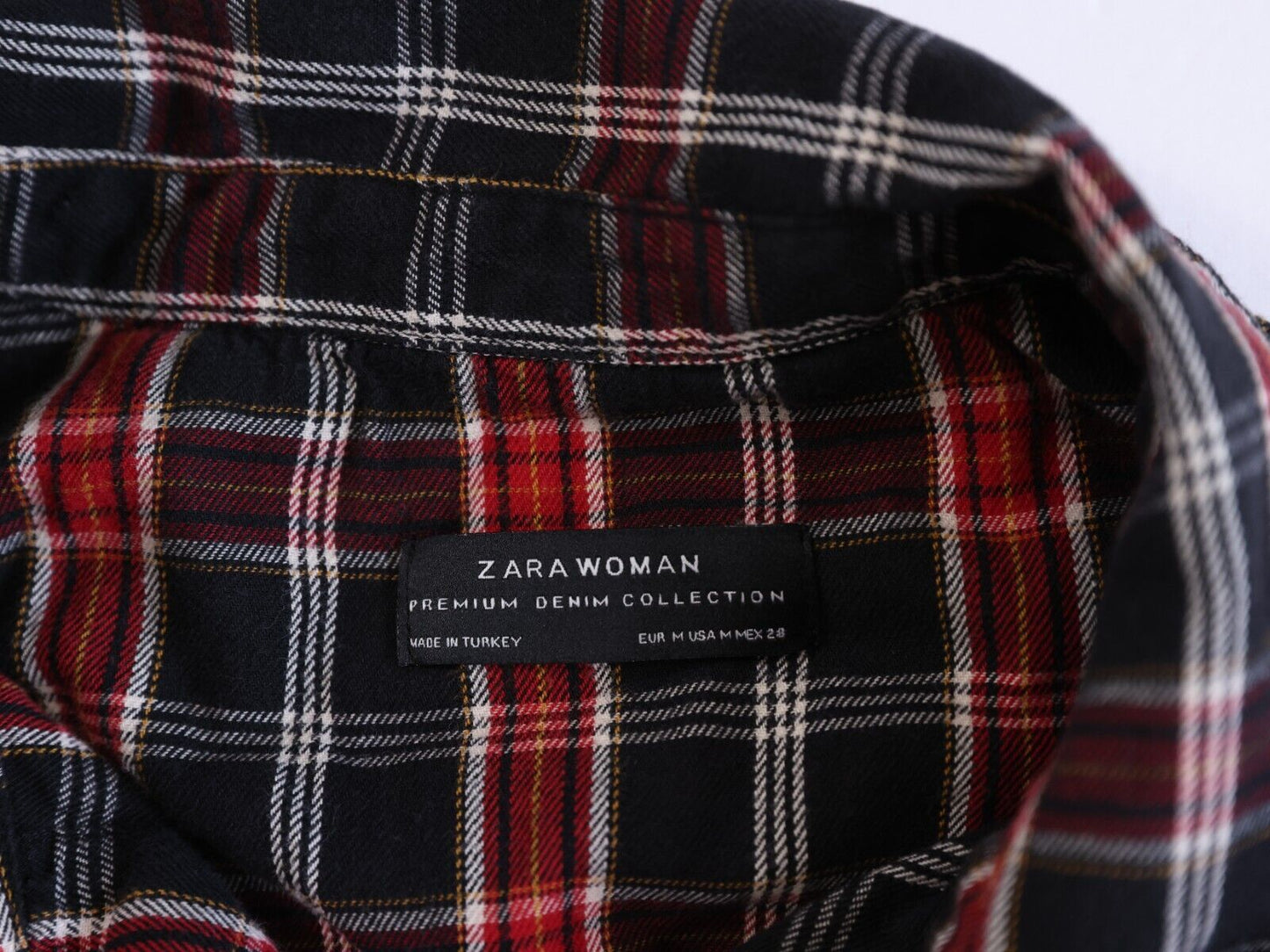 Zara Premium Denim Collection Women’s Plaid Shirt Dress Size Medium Red/Black