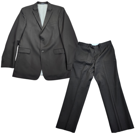 Tommy Hilfiger Black Suit Set 100% Wool Jacket Notch Lapel 41 Long Pants 34 Long