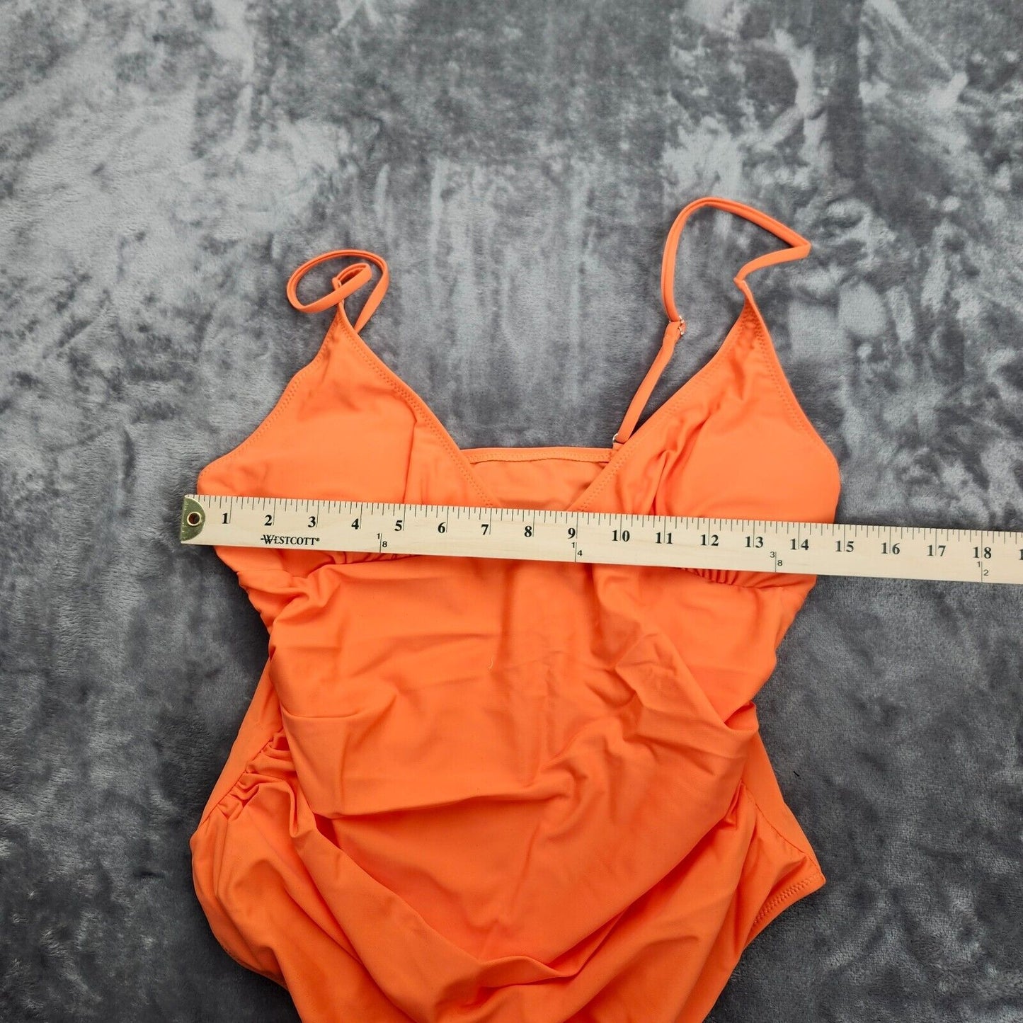 Cupshe Women's Orange Ruched One Piece Swimsuit Plunging Neckline Monokini, XL