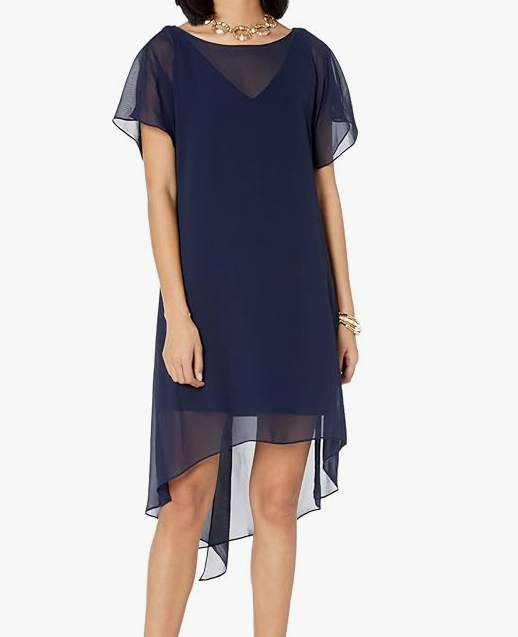 NWT adrianna papell chiffon overlay dress navy size XS