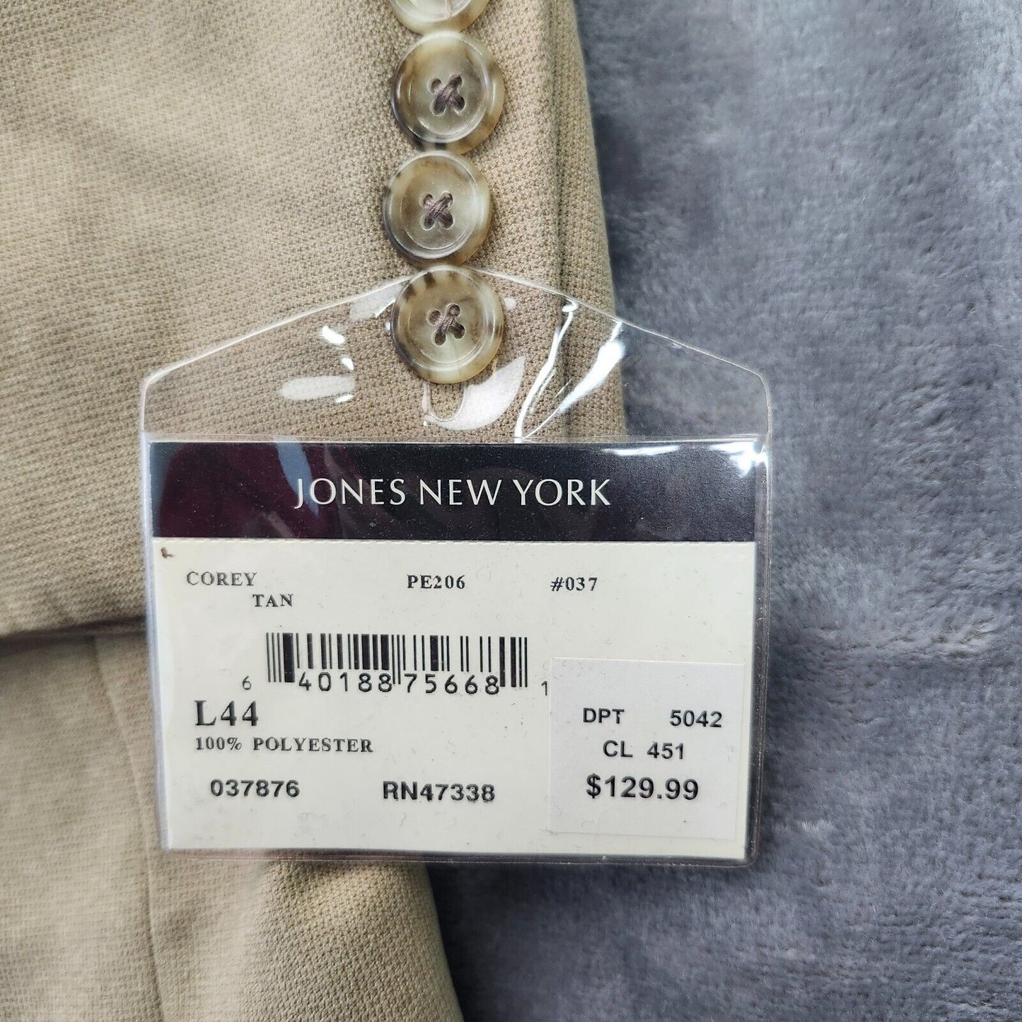 NWT Jones New York Men's 44 Long Sport Coat Blazer Corey Tan Notch Lapel