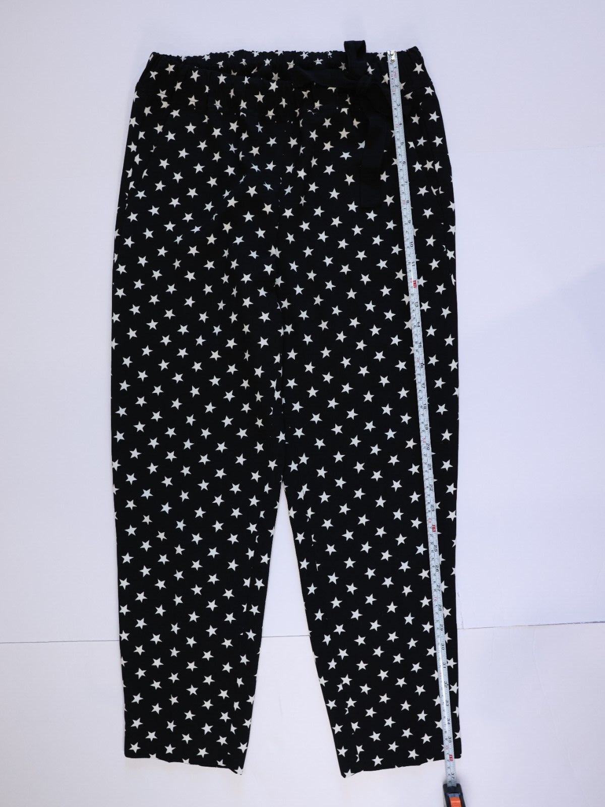 J Crew Star Print Black Crepe Pull On Tie Waist Cropped Jogger Pants Trousers