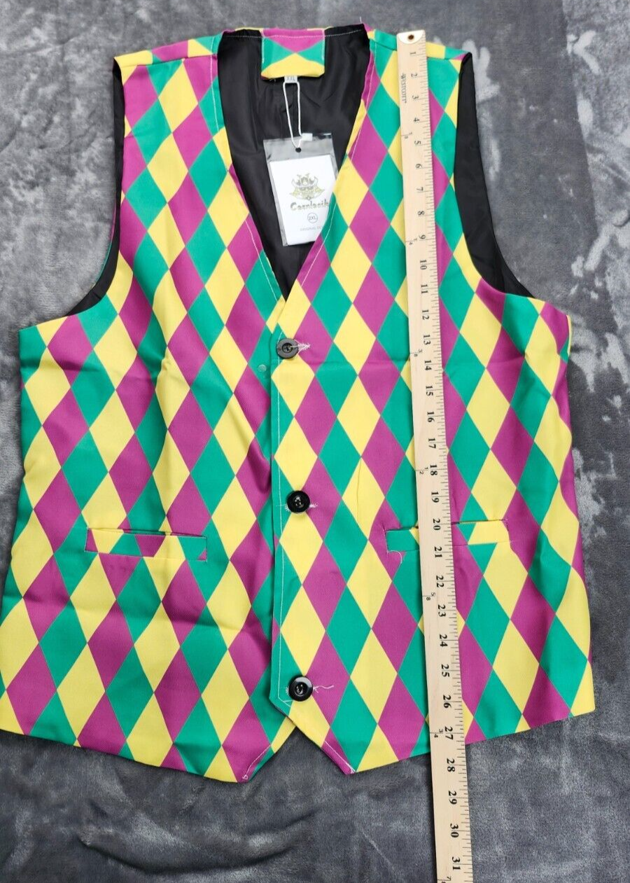 Men's 3 Piece Suit Set Colorful Clown Suit Jacket, Vest, Pants Size 2XL