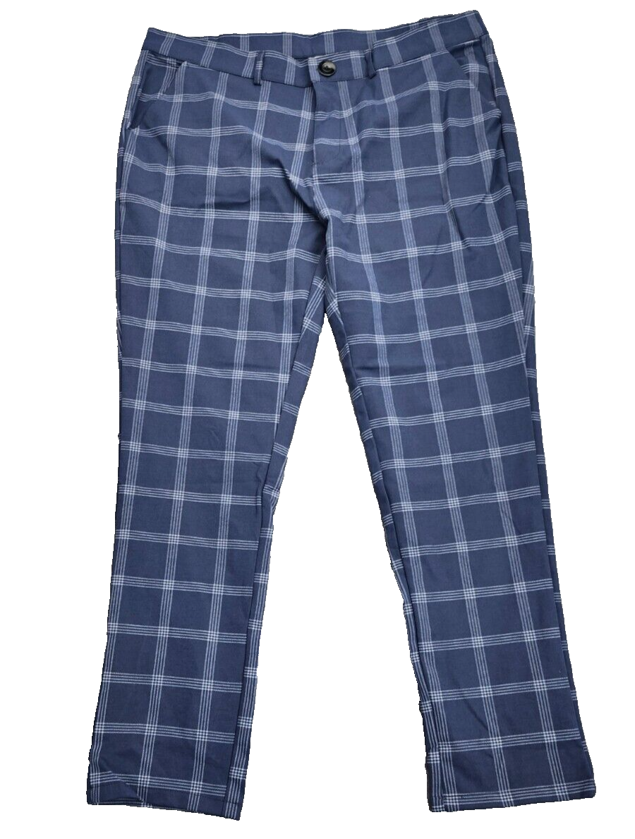 Men's Plaid Pattern Slim Fit Flat Front Business Pants with Pockets 3XL