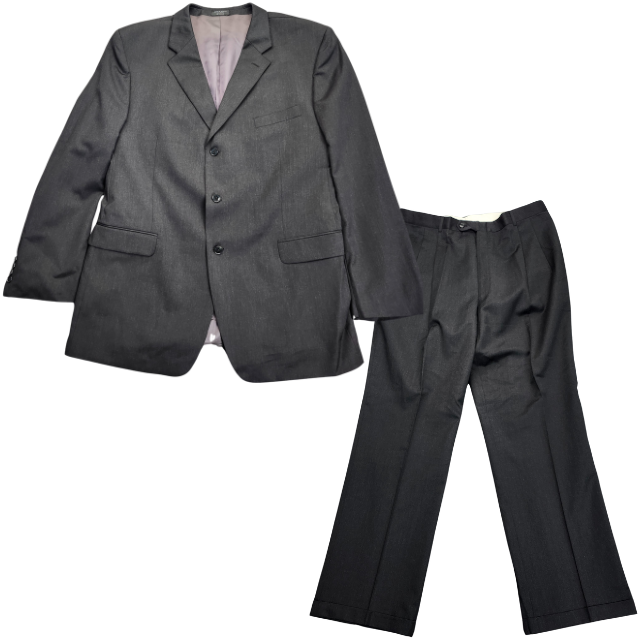 Men's Black 100% Wool Suit Set Jacket 48 Long, Trousers 42.5 Long