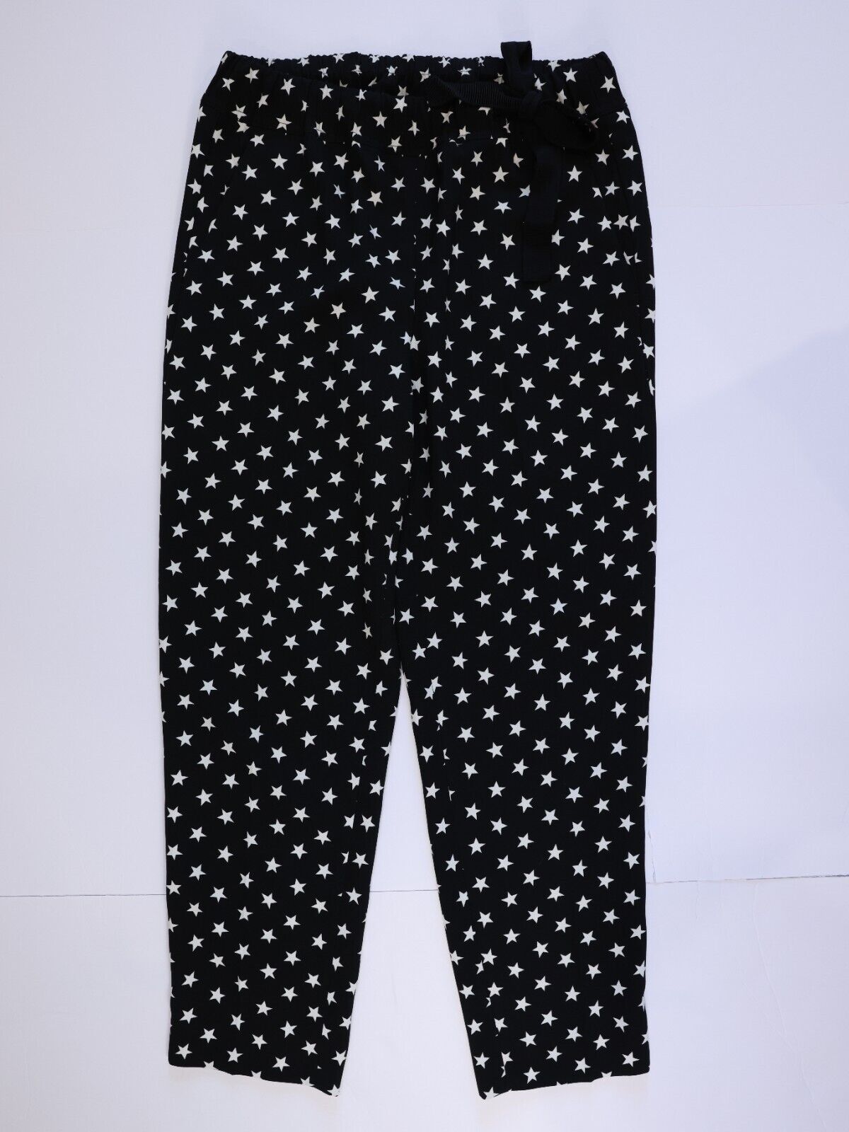 J Crew Star Print Black Crepe Pull On Tie Waist Cropped Jogger Pants Trousers