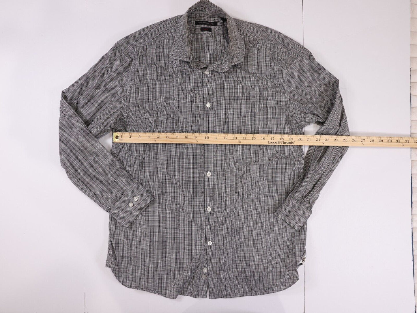 John Varvatos USA Slim Fit Glen Check Button Up Long Sleeve Dre Shirt 16.5 32/33