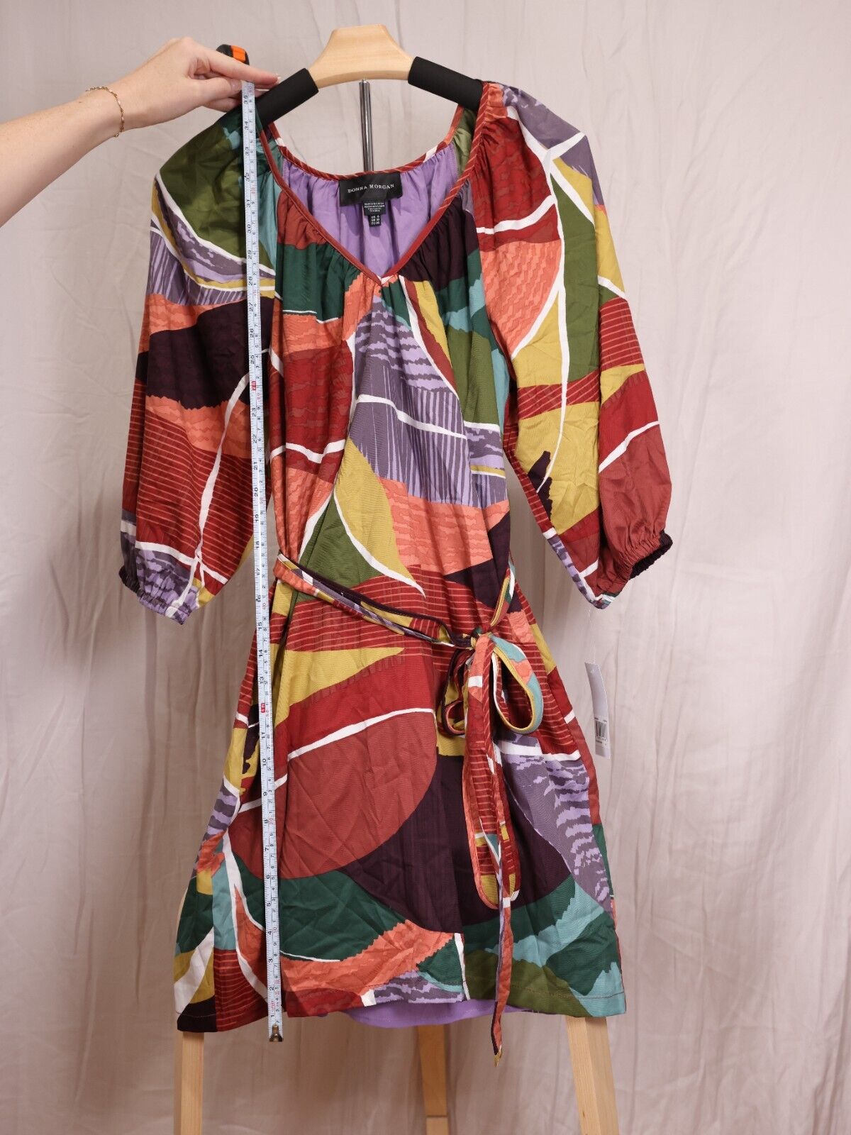 Donna Morgan Dress Wrap Belted Colorful Dress Size 6 (d8054m)