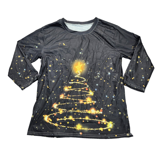 Womens Christmas Shirts Loose fit 3/4 Sleeve Graphic Tree Blouse Tee Shirt Med