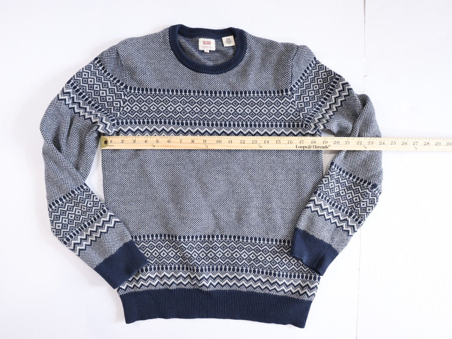 Levi’s Mens Blue Fair Isle Print Nordic Classic Crewneck Sweater Size Med Casual