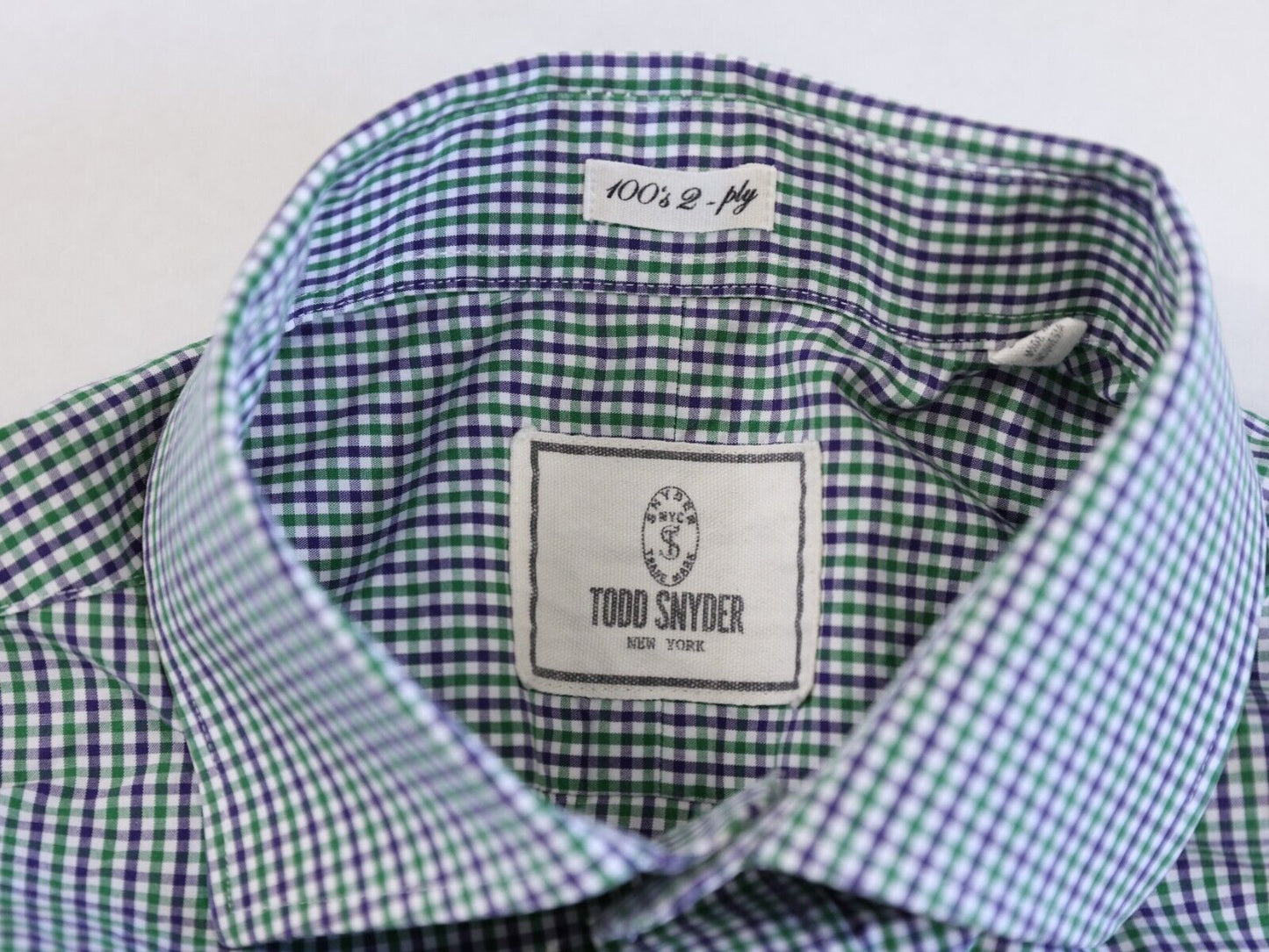 Todd Snyder 100's 2-ply Mens Dress Shirt Green Purple Checked (Size 15.5 34/35)