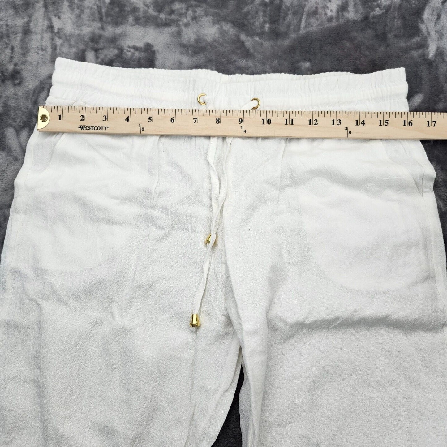 Women's Casual Loose Straight Stretch Waist Beach Pants White XL