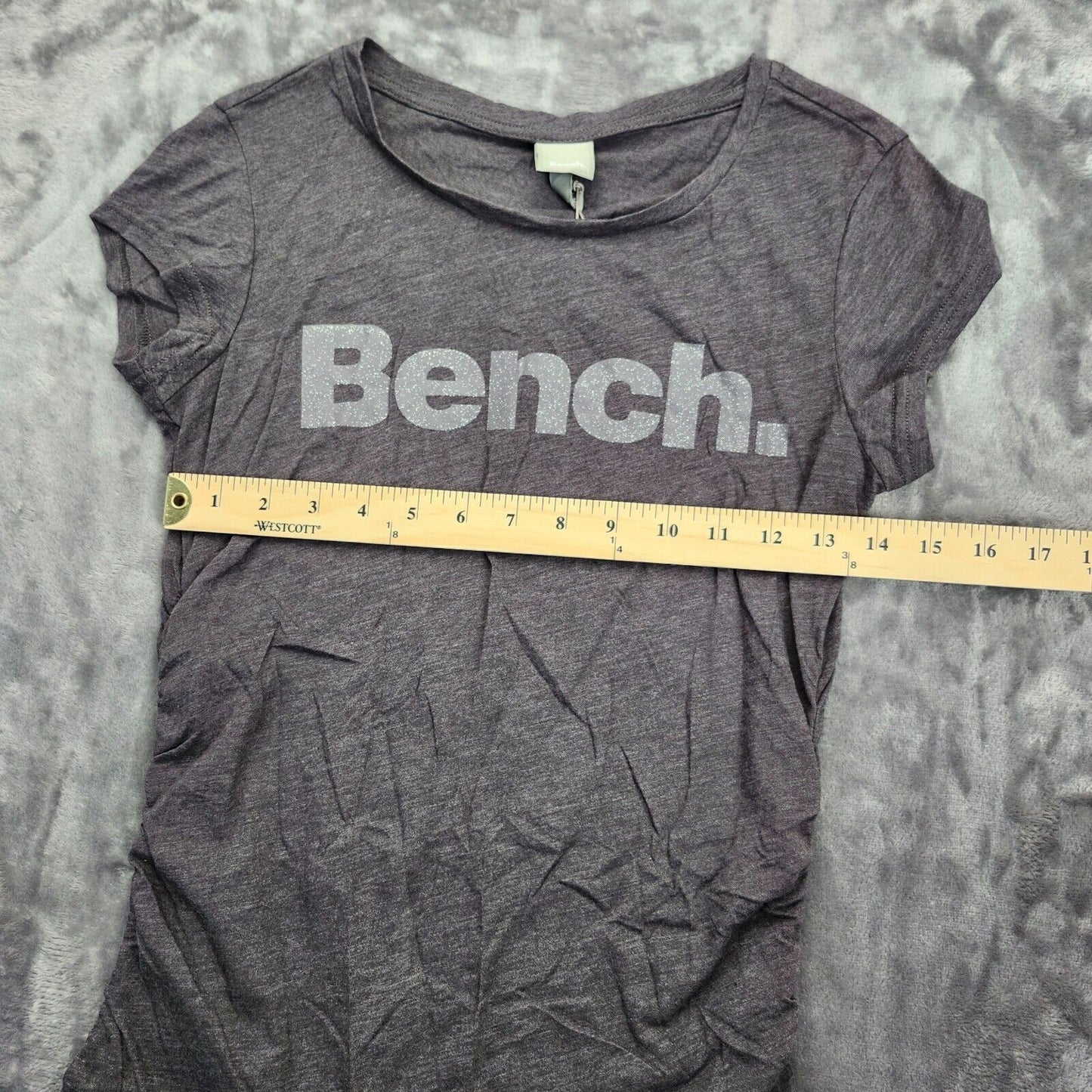 Bench Urban Wear Womens Cap sleeve Ruched Sides T-Shirt Grey Size Small