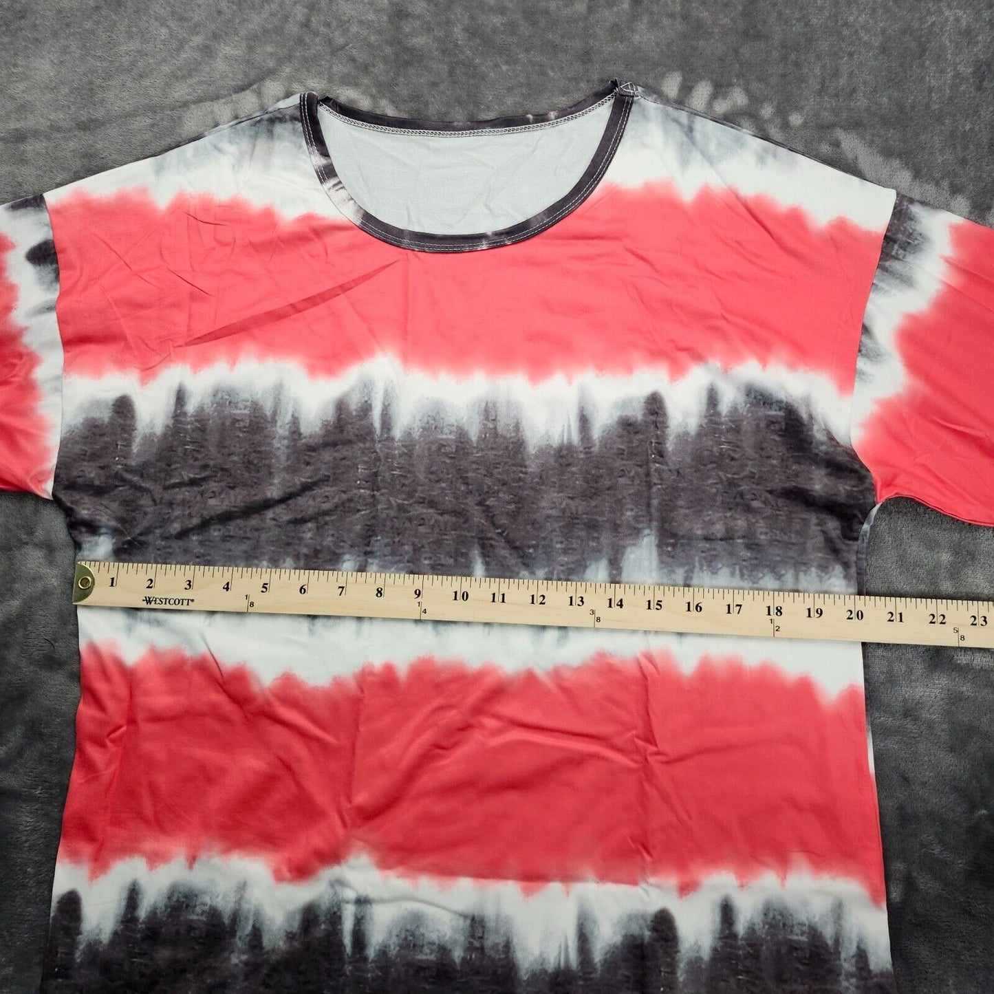 Women’s Crew Neck Short Sleeve Tie Dye Tee Shirts Red Stripes Size XL