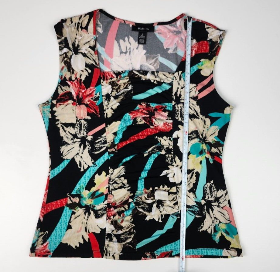 Style & Co Floral Swing Top Size L Womens Sleeveless High Low