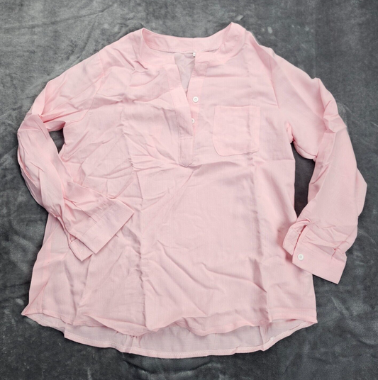 Women's Stand Collar Long Sleeve Casual Loose Tunic Tops 2XL Pink