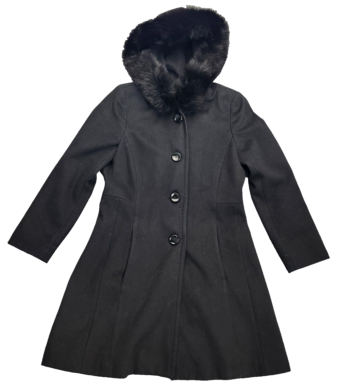 Forecaster of Boston Platinum Black Wool Coat with Real Fox Fur Collar size 2