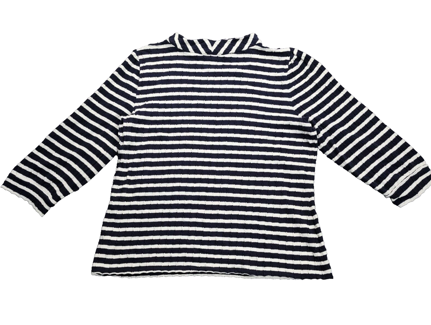 TALBOTS BLUE WHITE STRIPE JACQUARD 3/4 SLEEVE FUNNEL NECK PULLOVER PLUS Sz LG