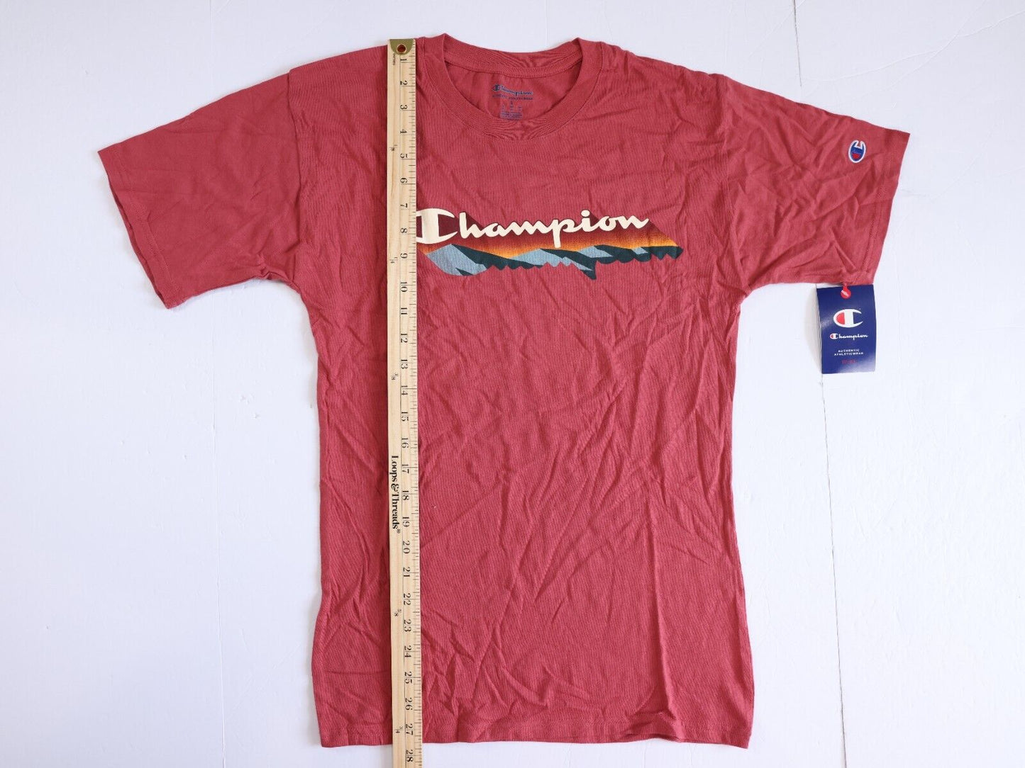 Champion NWT Men’s Size S Classic Redwood Red 100% Cotton Graphic Logo T-Shirt