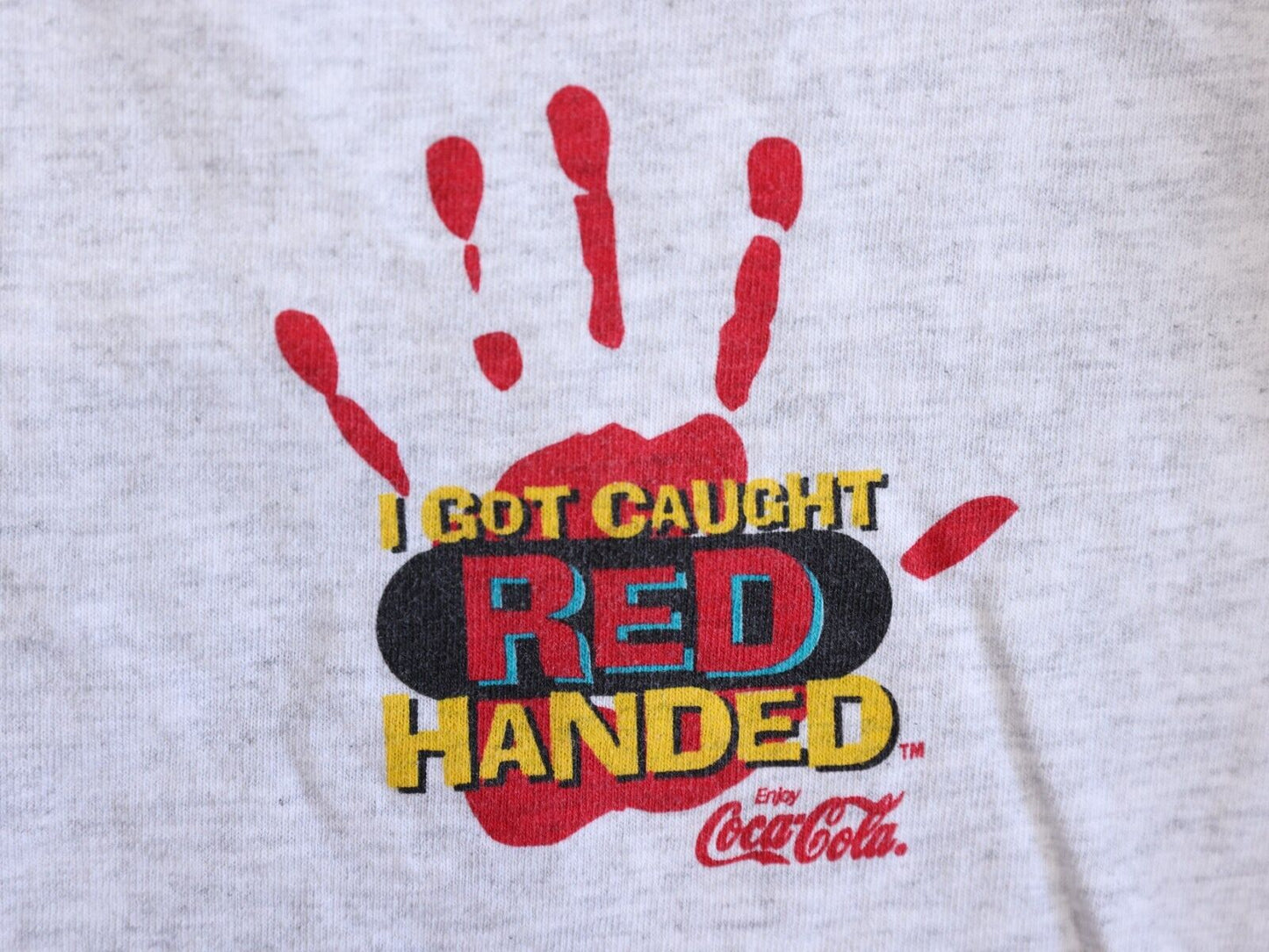 Vintage 90s Coca-Cola I Got Caught Red Handed T-Shirt XL Long Sleeve Soda USA