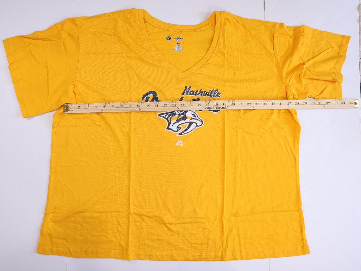 Nashville Predators Women’s V-Neck Tee - Majestic, Yellow, Size 4X