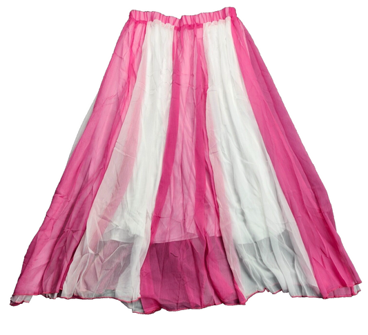 Womens Chiffon Flowing Maxi Circle Skirt White and Pink size XXL