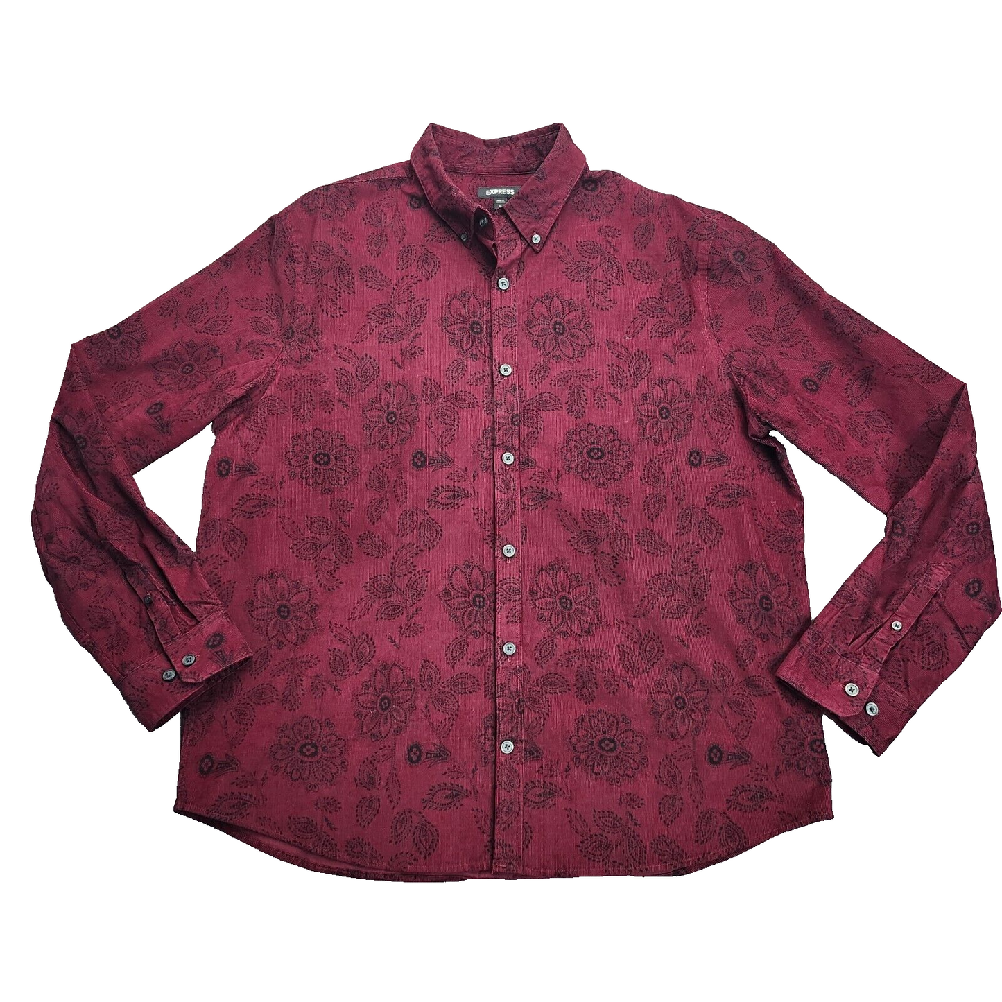 EXPRESS Men's fitted long sleeve Floral button down Burgundy shirt Size XL