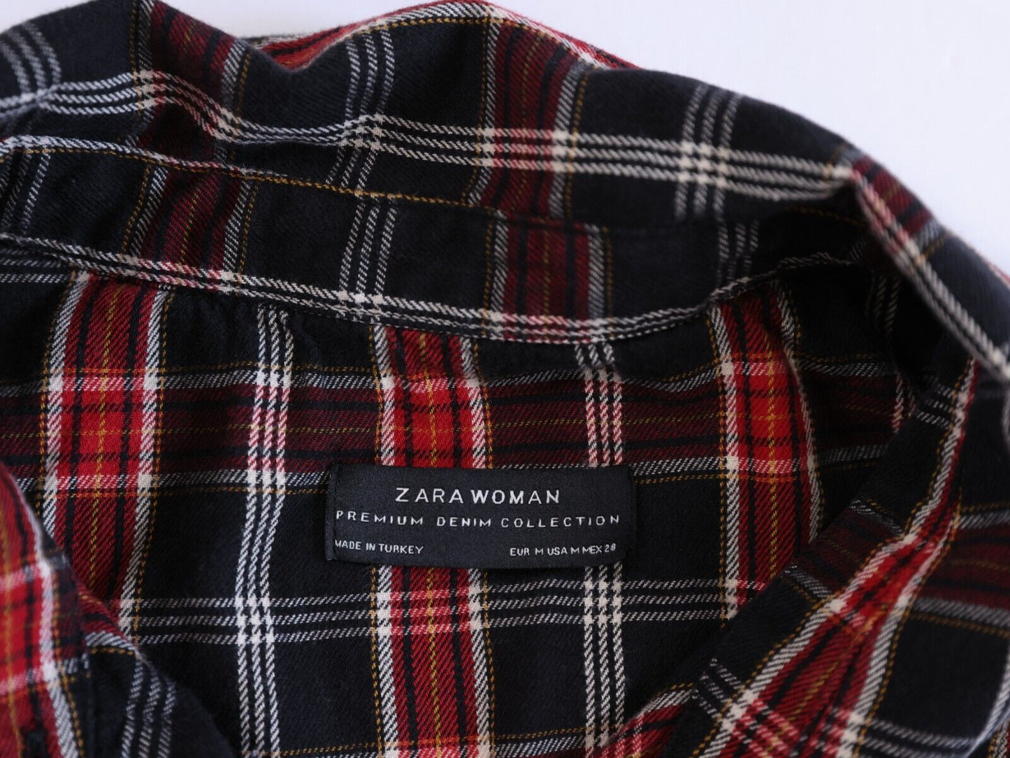 Zara Premium Denim Collection Women’s Plaid Shirt Dress Size Medium Red/Black