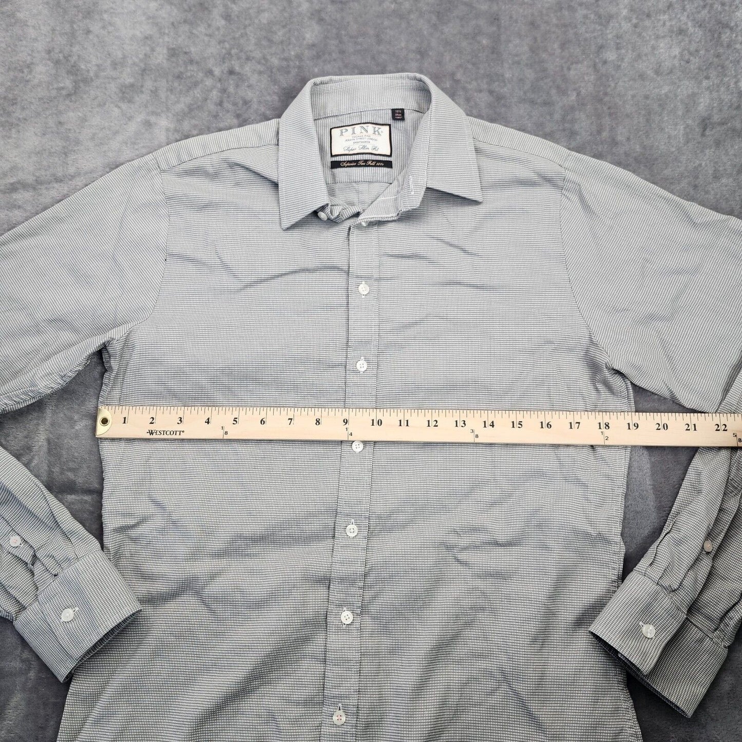 Thomas Pink Superior Two Fold 100s Super Slim Fit 15.5 Grey Check Shirt