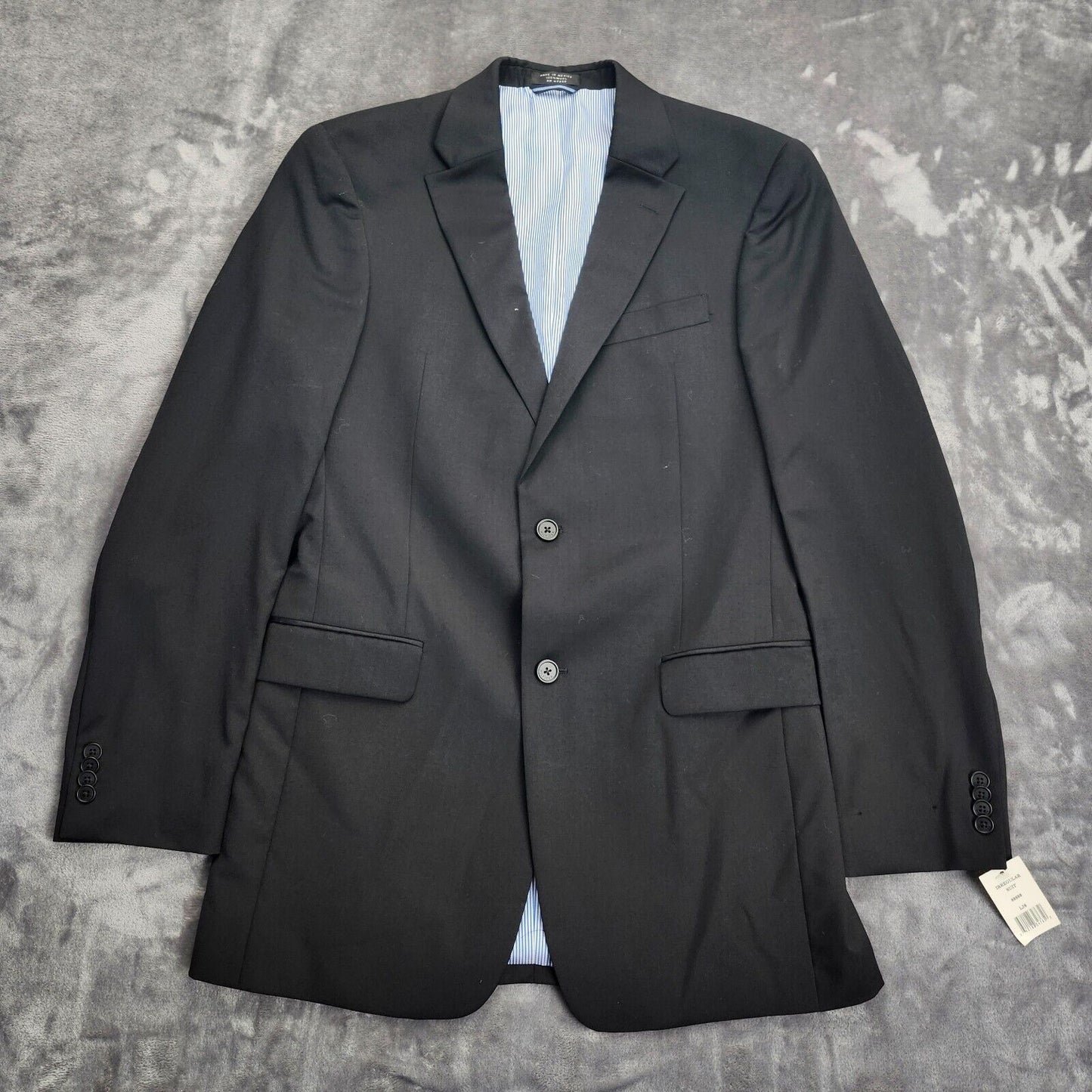 Tommy Hilfiger Black Suit Set Jacket 100% Wool 38 Long, Pants 32 Long