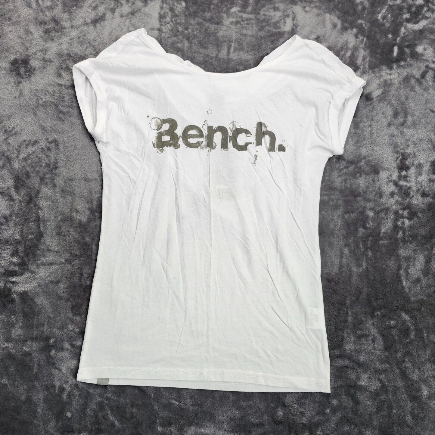 Bench Urban Wear Womens White Cap sleeve T-Shirt with Grunge Logo Size Small