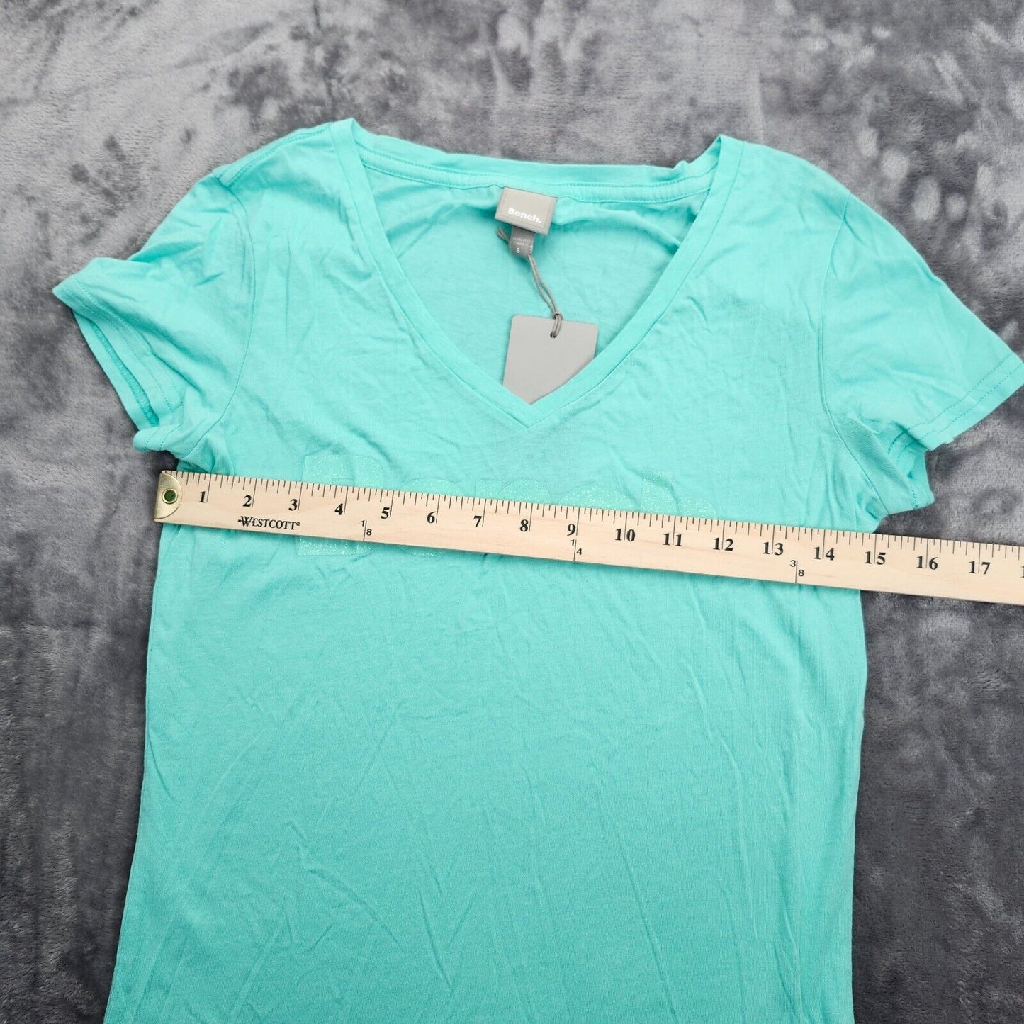 Bench Urban Wear Womens Cap sleeve Turquiose V-neck T-Shirt Size Small