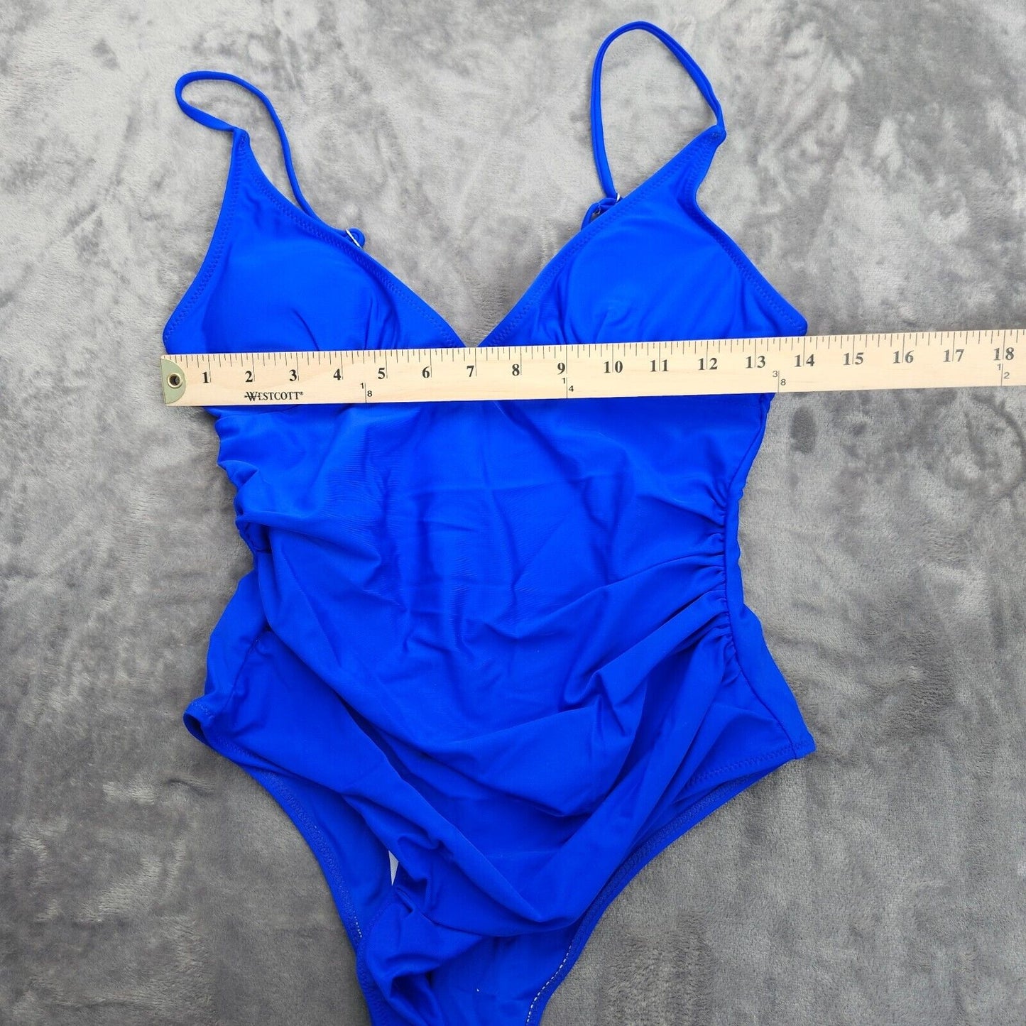 Women's Deep V Solid Color Belly Covering One Piece Swimsuit Medium Blue