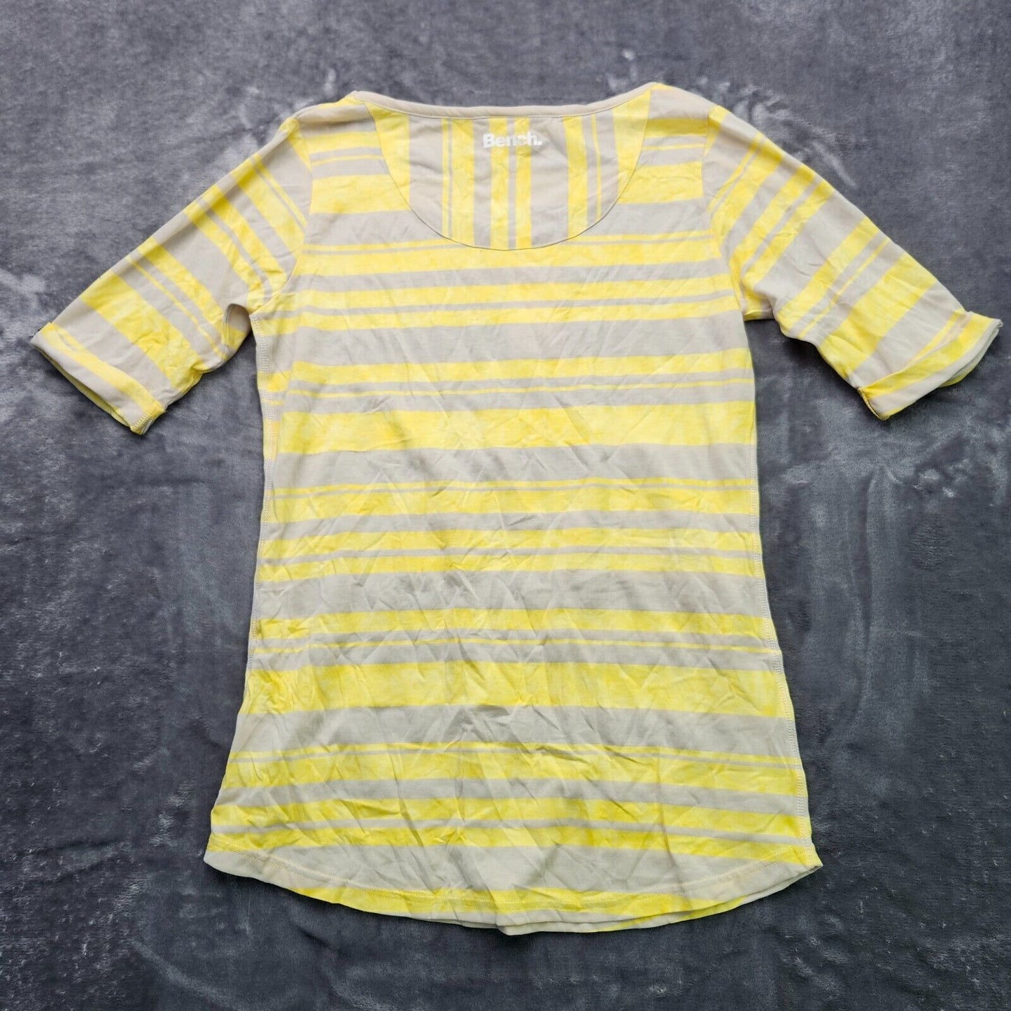 NWT Bench Urban Wear Womens 3/4 Sleeve Scoop nuck Yellow striped shirt size L