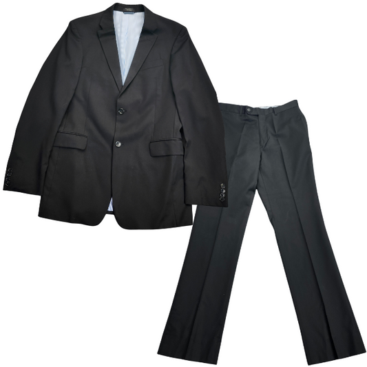 NWT Tommy Hilfiger Black Wool Suit Set Jacket Notch Lapel 38 Long, Pants 32 Long