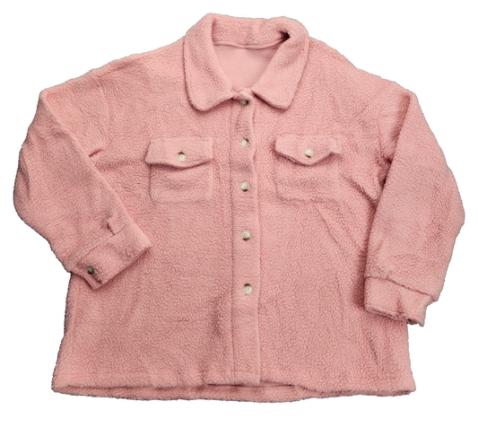 Sherpa Fleece Jacket Women Long Sleeve Button Up Pocket Jacket XL