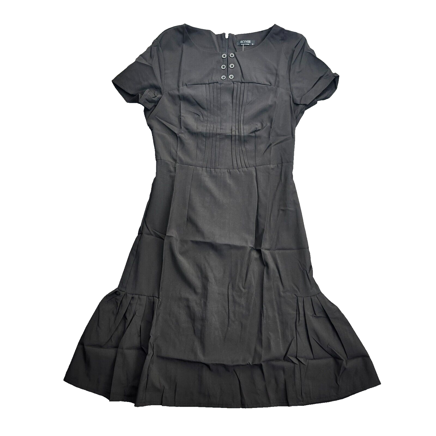 Womens 1950s Vintage Dresses O neck Short-sleeve Stretchy Dress Black Small