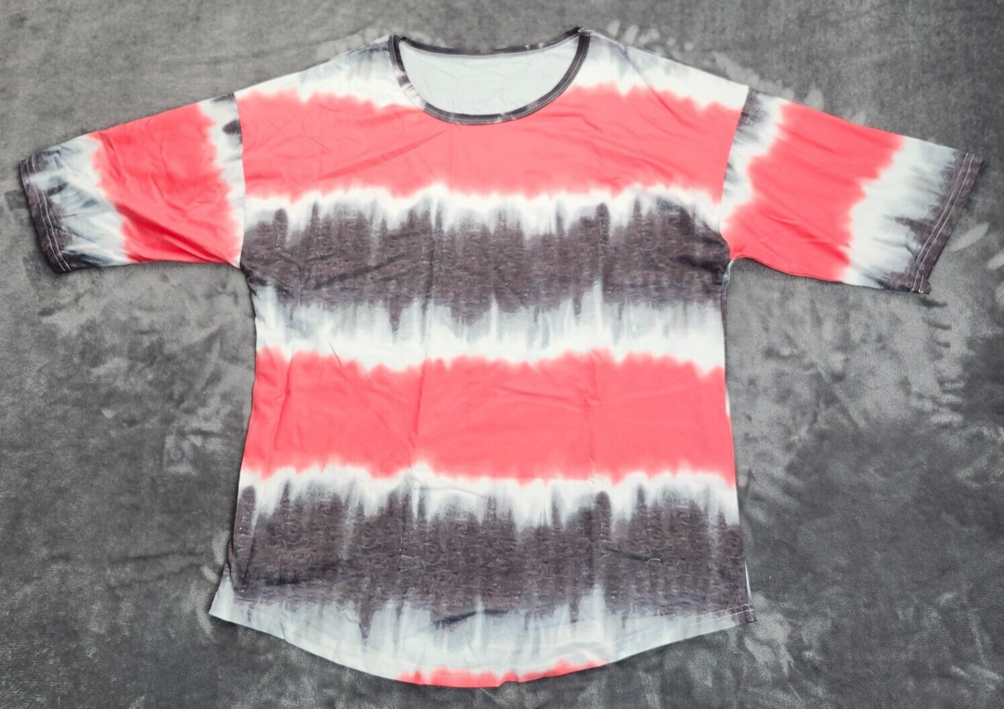 Women’s Crew Neck Short Sleeve Tie Dye Tee Shirts Red Stripes Size XL