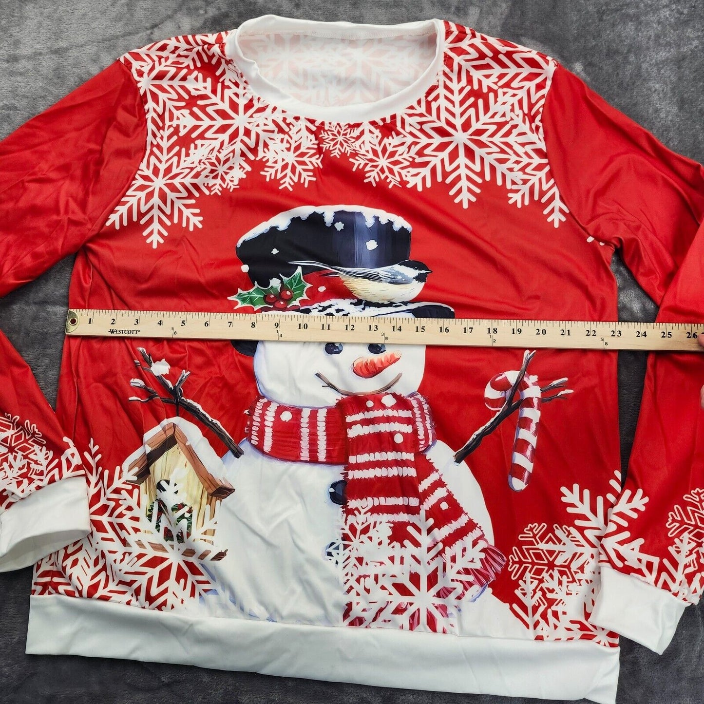 Snowman Print Long Sleeve Crewneck Casual Graphic Top Sweatshirt Large