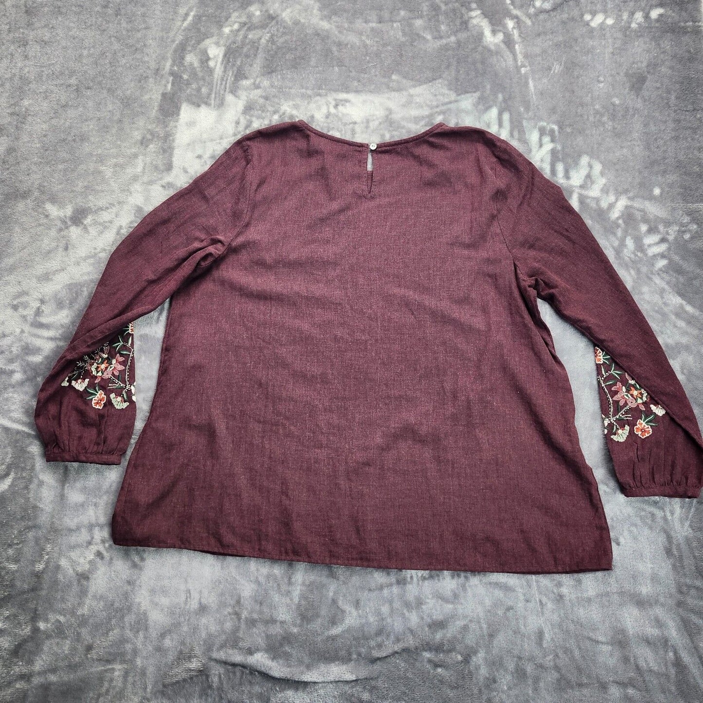 J. Jill Women's Beaded Embroidered Floral Sleeve Top Spiced Wine Sz Large