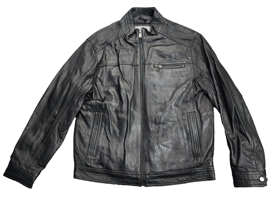 Boston Harbour Men's Genuine New Zealand Lambskin Leather Jacket, Black Medium