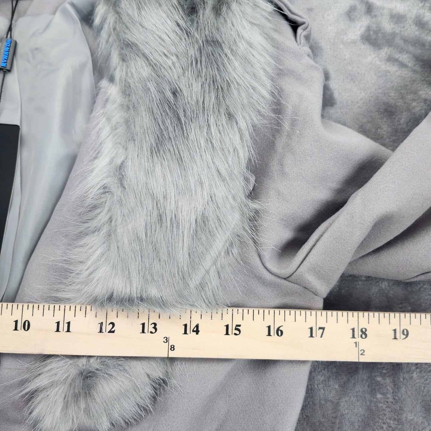 Women's Slim Faux Fur Wool Double Breasted Solid Gray Coat Size XL