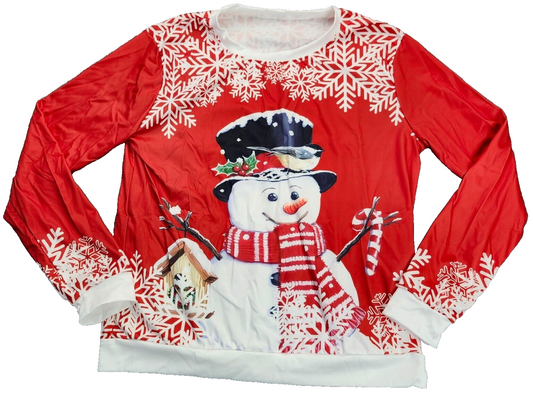 Snowman Print Long Sleeve Crewneck Casual Graphic Top Sweatshirt Large