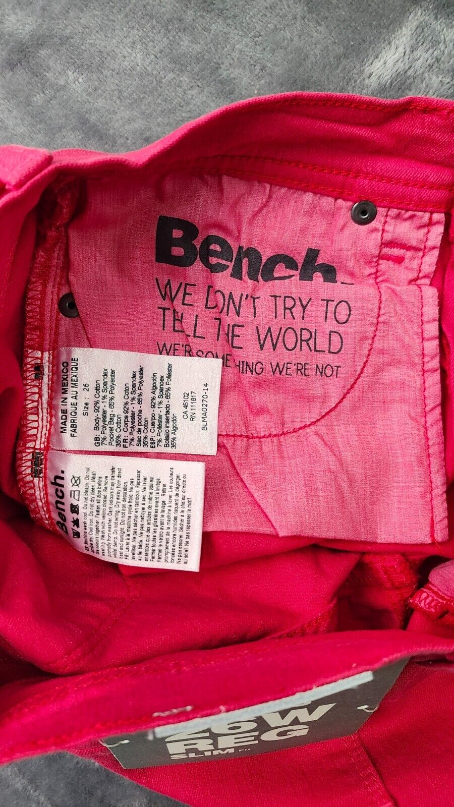 NWT Bench Urban Wear Womens Jeans Size 26w Regular Hot Pink