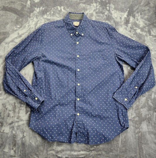 J Crew Mens Button Down Shirt Blue White Cotton Size Extra Large