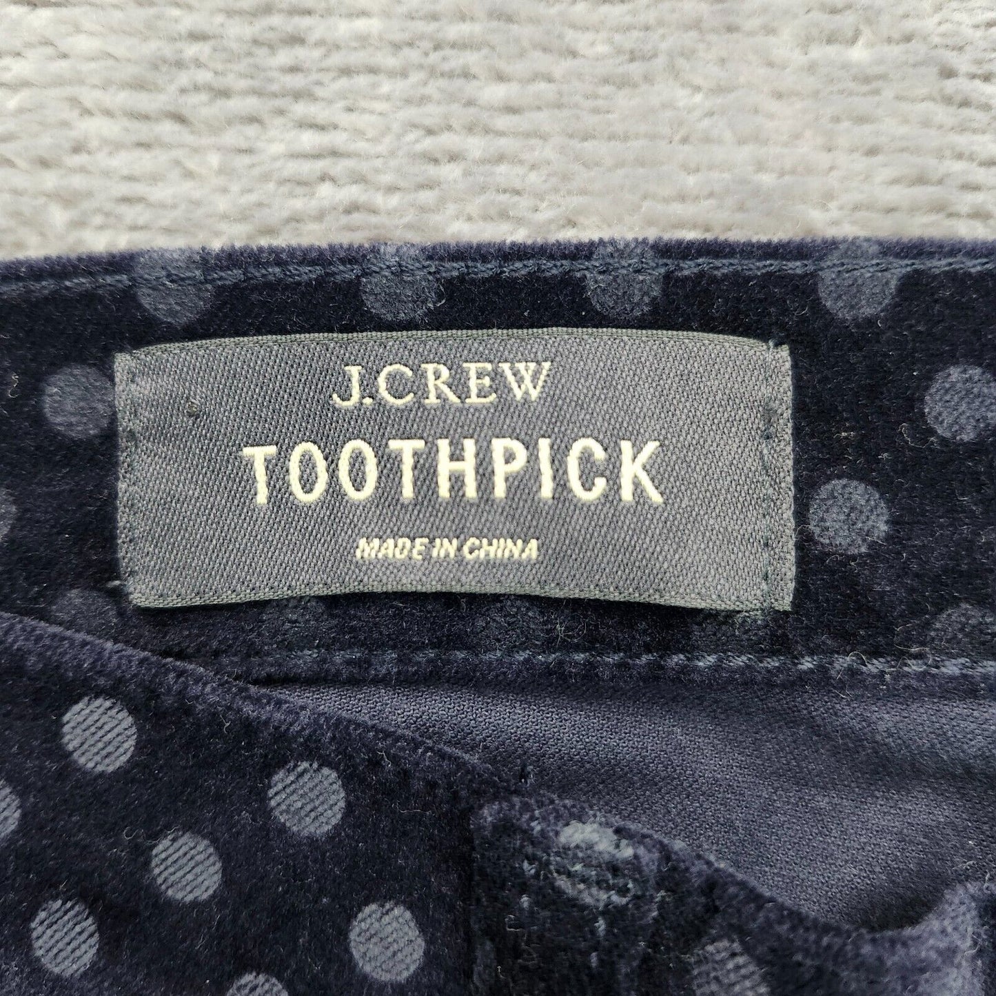 J.Crew Toothpick Skinny Ankle Pants velvet navy blue fabric with polka dots 28