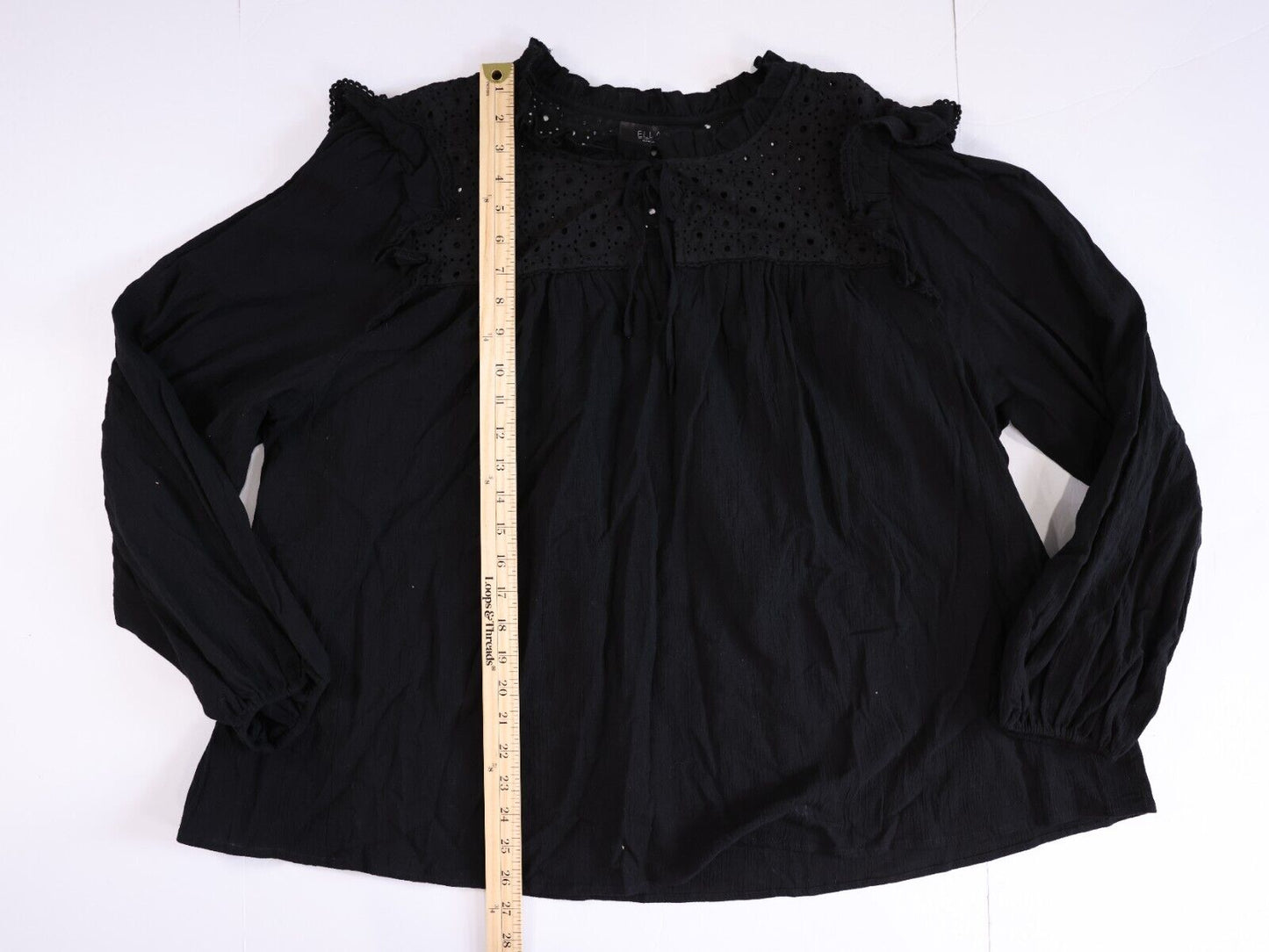 Ella Rafealla Size 3X Embroidered Blouse Black