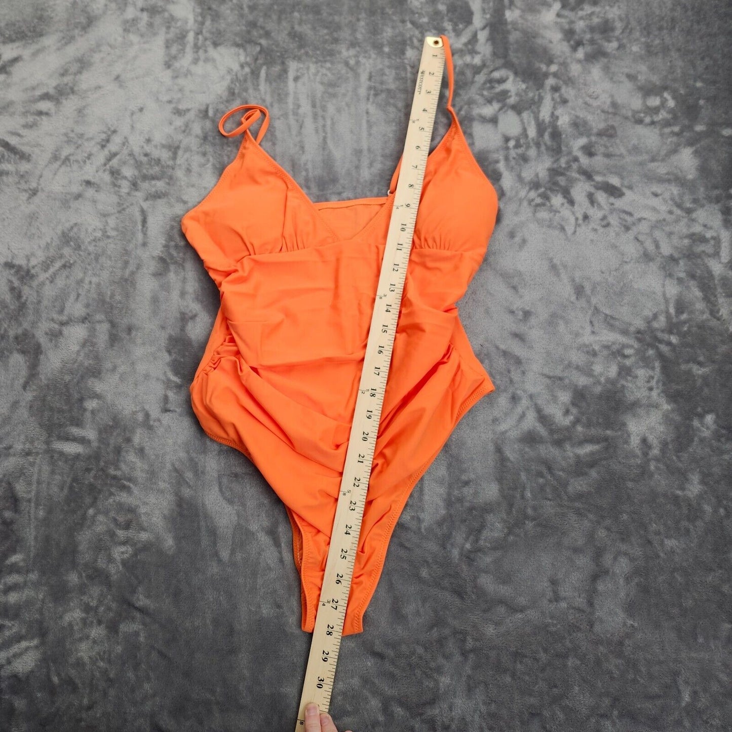 Cupshe Women's Orange Ruched One Piece Swimsuit Plunging Neckline Monokini, XL