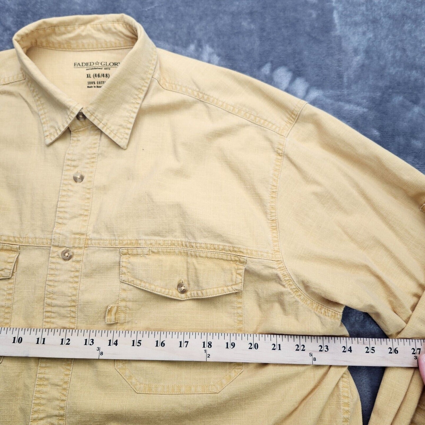 FADED GLORY 100% Cotton Mens Button Up Yellow (46/48) X-Large