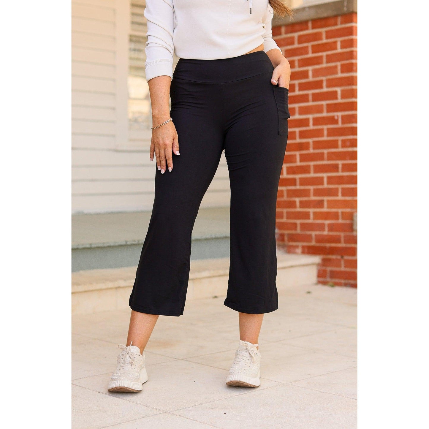 The Gabriella -Black  High Waisted Gaucho Pants - Round 7 - Luxe Leggings by Julia Rose®